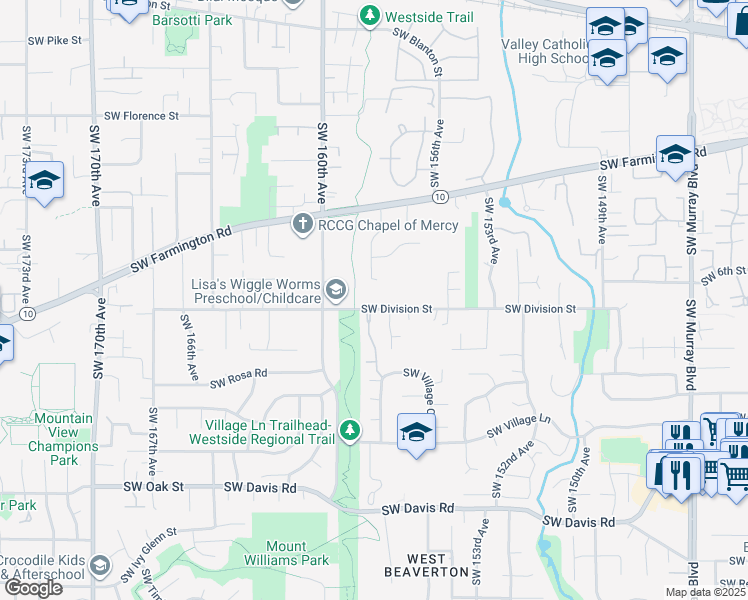 map of restaurants, bars, coffee shops, grocery stores, and more near 15825 Southwest Division Street in Beaverton