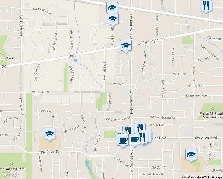 map of restaurants, bars, coffee shops, grocery stores, and more near 5320 Southwest 149th Avenue in Beaverton
