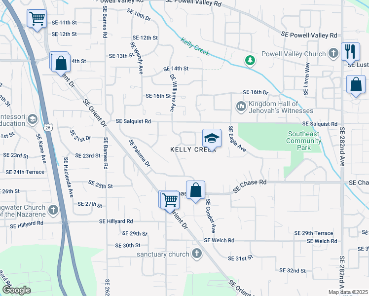 map of restaurants, bars, coffee shops, grocery stores, and more near 4592 Southeast 21st Terrace in Gresham