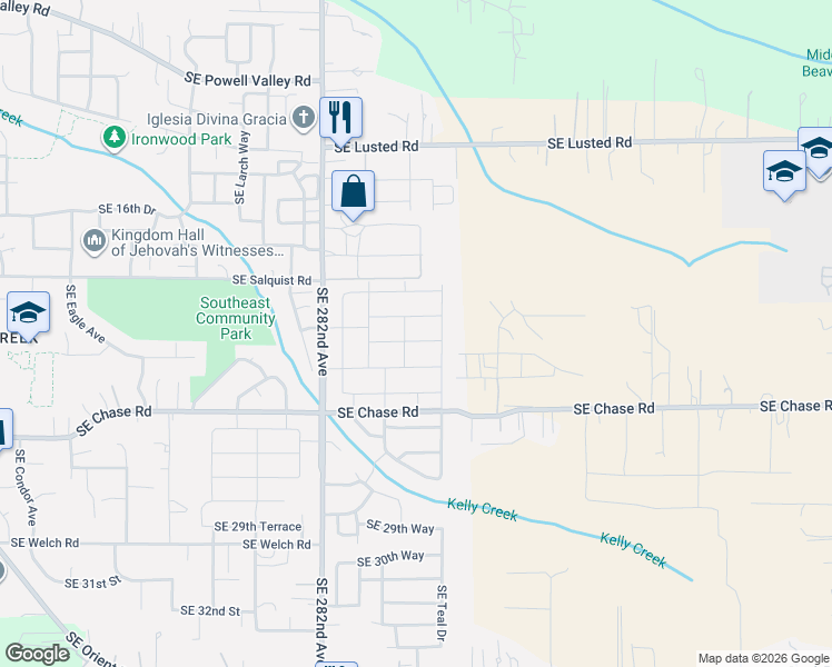 map of restaurants, bars, coffee shops, grocery stores, and more near 6421 Southeast 22nd Street in Gresham