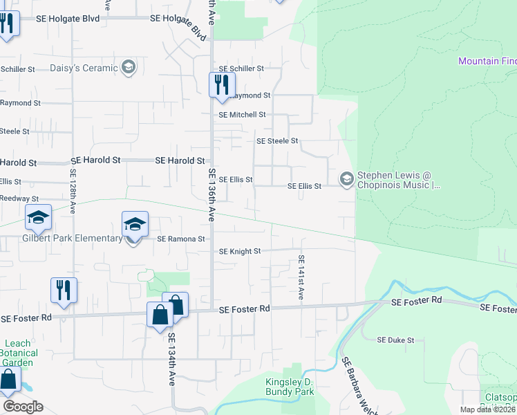 map of restaurants, bars, coffee shops, grocery stores, and more near 5648 Southeast 139th Avenue in Portland
