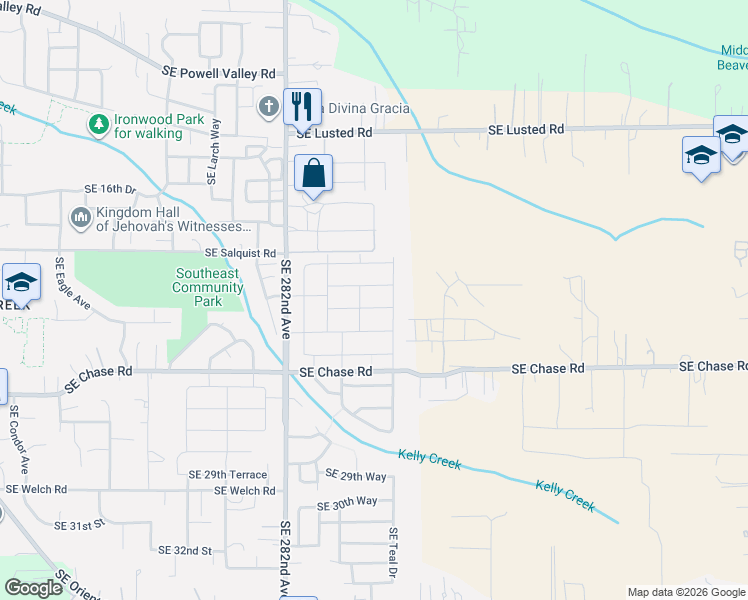 map of restaurants, bars, coffee shops, grocery stores, and more near 6443 Southeast 22nd Street in Gresham