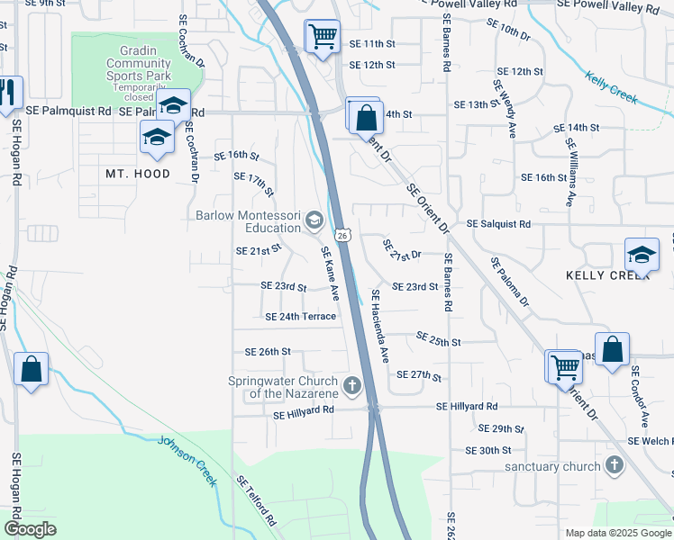 map of restaurants, bars, coffee shops, grocery stores, and more near 2218 Southeast Kane Avenue in Gresham