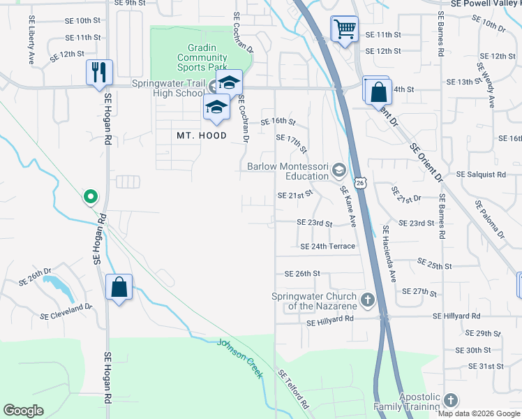 map of restaurants, bars, coffee shops, grocery stores, and more near 2788 Southeast 22nd Terrace in Gresham