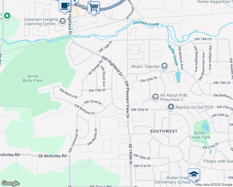 map of restaurants, bars, coffee shops, grocery stores, and more near 2092 Southwest Thomas Place in Gresham