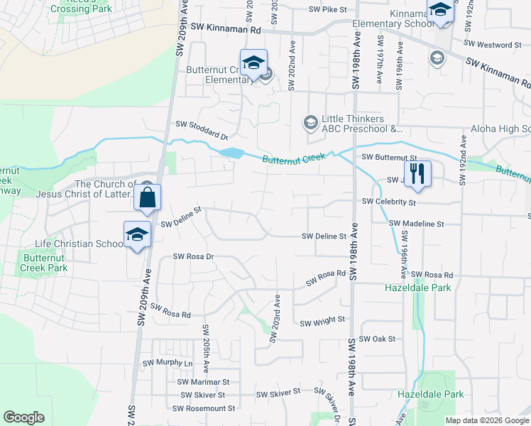 map of restaurants, bars, coffee shops, grocery stores, and more near 20350 Southwest Madeline Place in Aloha