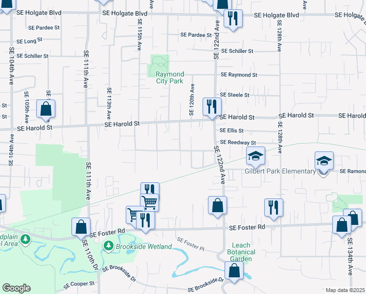 map of restaurants, bars, coffee shops, grocery stores, and more near 5644 Southeast 119th Avenue in Portland