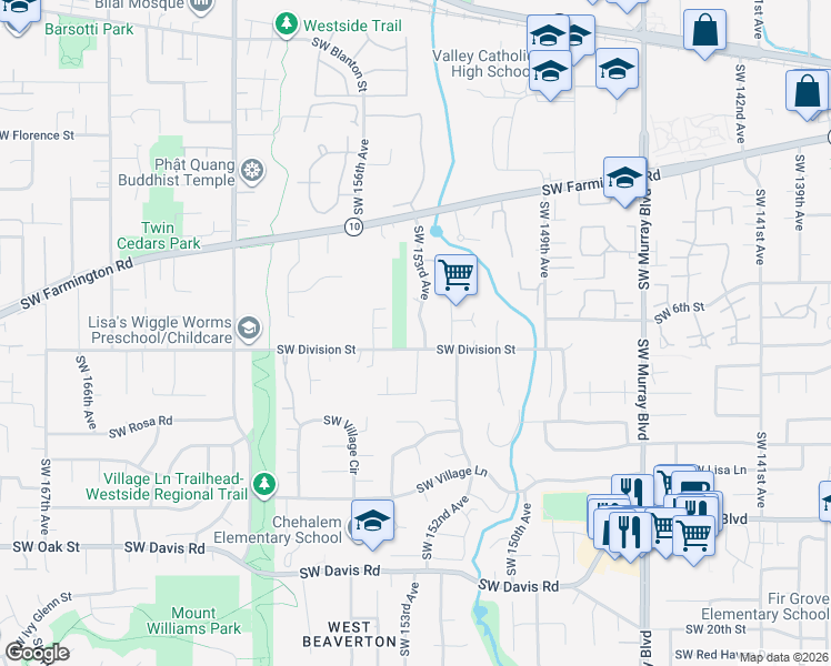 map of restaurants, bars, coffee shops, grocery stores, and more near 5335 Southwest 153rd Avenue in Beaverton