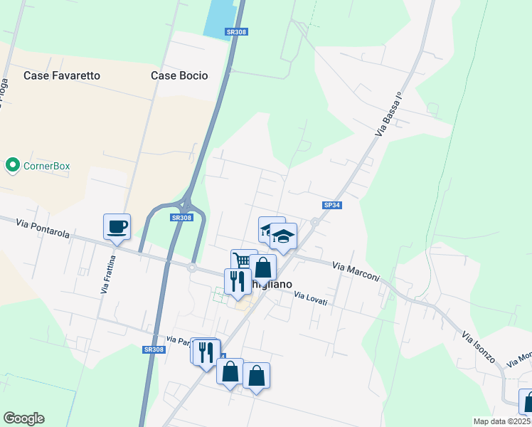 map of restaurants, bars, coffee shops, grocery stores, and more near 2 Via Foffani Antonio in Campodarsego