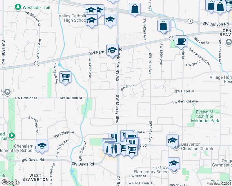 map of restaurants, bars, coffee shops, grocery stores, and more near in Beaverton