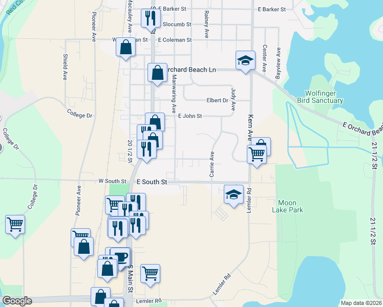 map of restaurants, bars, coffee shops, grocery stores, and more near 231 East Thomas Street in Rice Lake