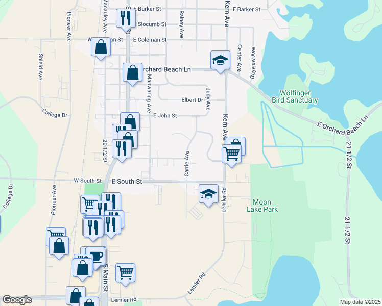 map of restaurants, bars, coffee shops, grocery stores, and more near 1825 Carrie Avenue in Rice Lake