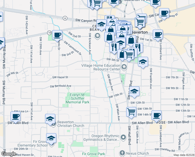 map of restaurants, bars, coffee shops, grocery stores, and more near 5316 Southwest Erickson Avenue in Beaverton