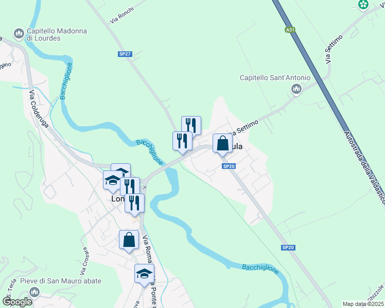 map of restaurants, bars, coffee shops, grocery stores, and more near 22 Via Municipio in Secula