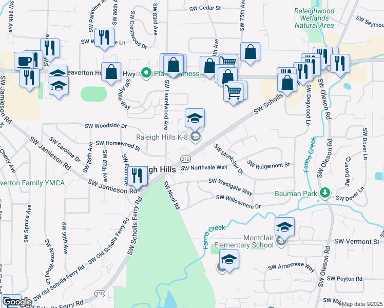 map of restaurants, bars, coffee shops, grocery stores, and more near 5272 Southwest Scholls Ferry Road in Portland