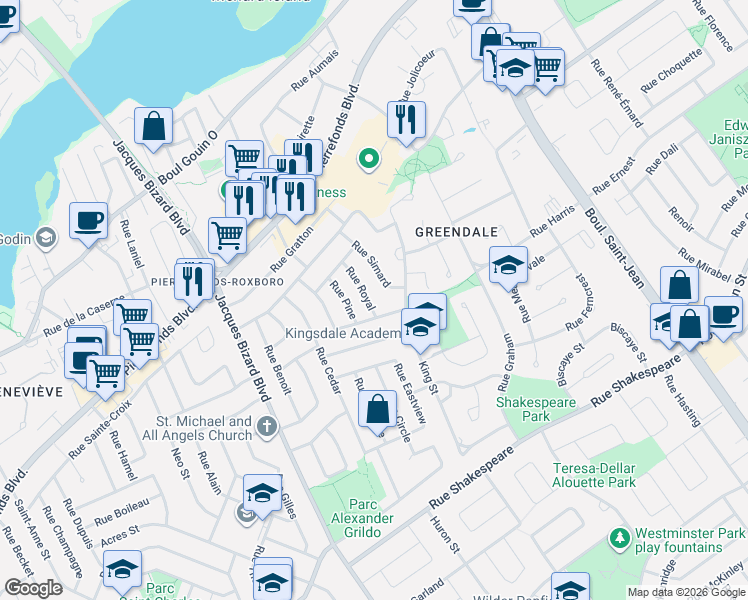 map of restaurants, bars, coffee shops, grocery stores, and more near 4418 Rue Royal in Montréal