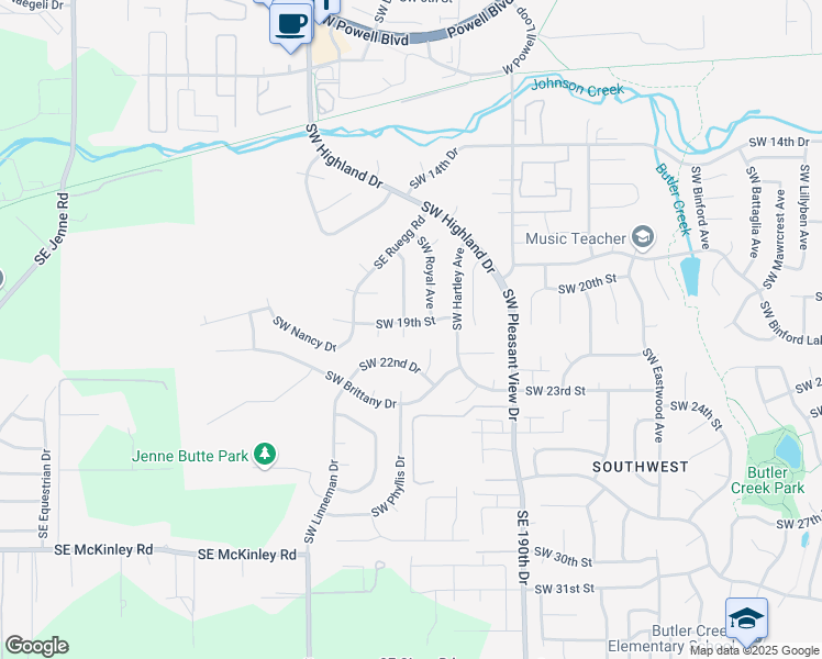 map of restaurants, bars, coffee shops, grocery stores, and more near 1932 Southwest Phyllis Place in Gresham
