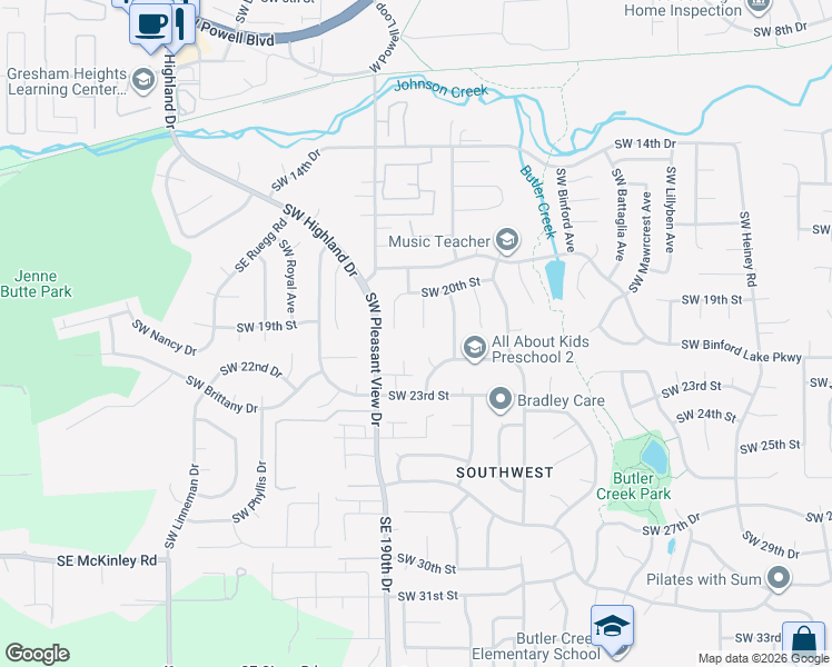 map of restaurants, bars, coffee shops, grocery stores, and more near 2135 Southwest Redfern Place in Gresham