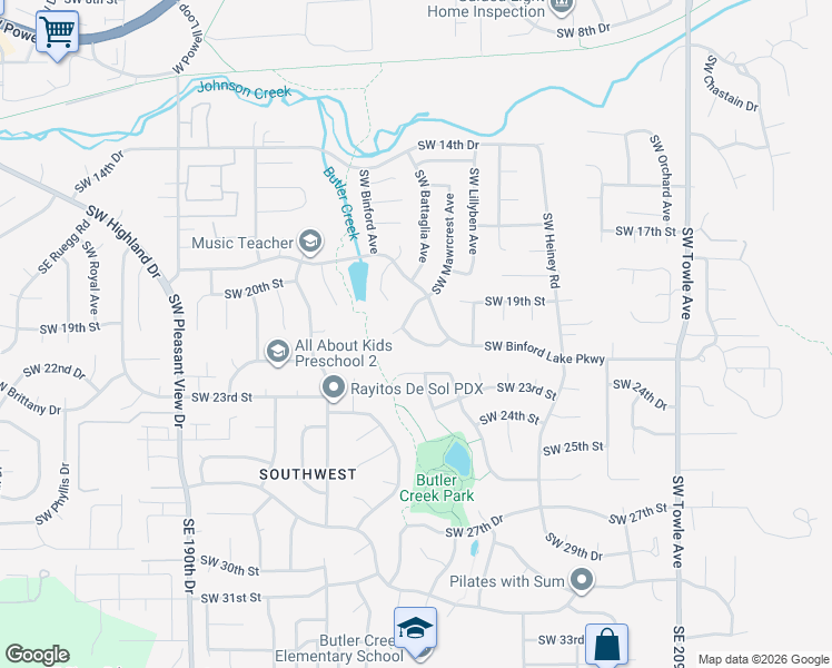 map of restaurants, bars, coffee shops, grocery stores, and more near 2401 Southwest 20th Street in Gresham