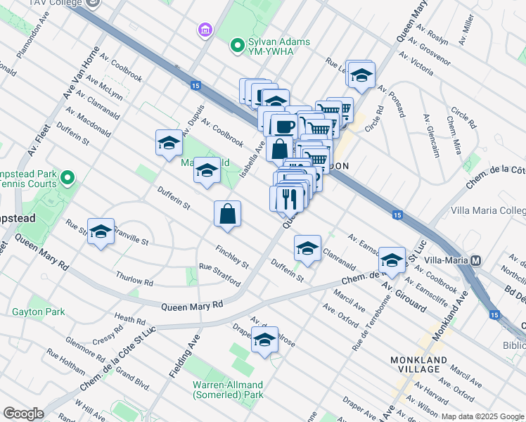 map of restaurants, bars, coffee shops, grocery stores, and more near 5180 Avenue Clanranald in Montréal