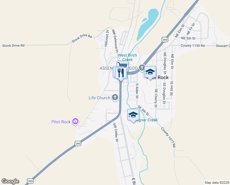 map of restaurants, bars, coffee shops, grocery stores, and more near 232 Southwest 2nd Street in Pilot Rock