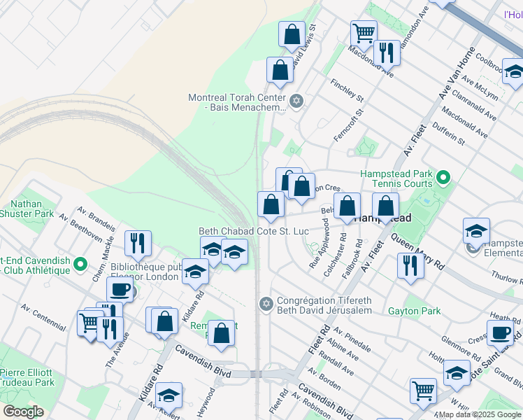 map of restaurants, bars, coffee shops, grocery stores, and more near 57 Croissant Aldred in Hampstead
