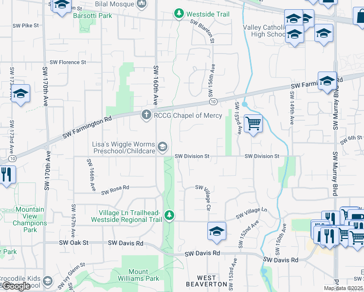 map of restaurants, bars, coffee shops, grocery stores, and more near 15825 Southwest Division Street in Beaverton