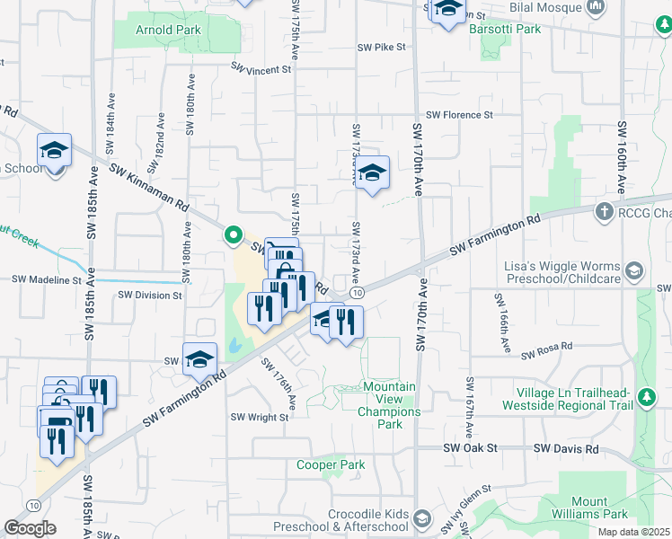 map of restaurants, bars, coffee shops, grocery stores, and more near 17373 Southwest Novato Lane in Beaverton