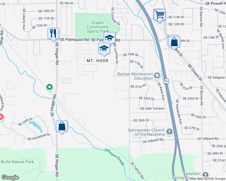 map of restaurants, bars, coffee shops, grocery stores, and more near 2213 Southeast Cochran Drive in Gresham