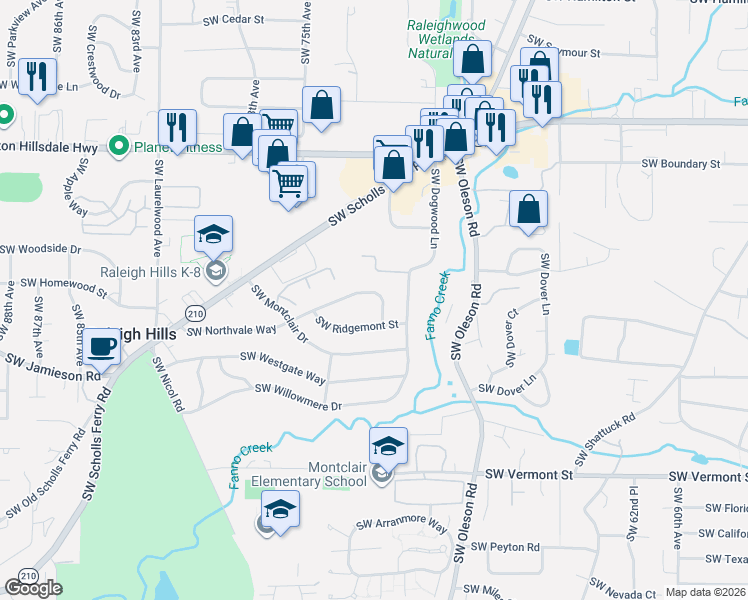 map of restaurants, bars, coffee shops, grocery stores, and more near 7260 Southwest Northvale Way in Portland