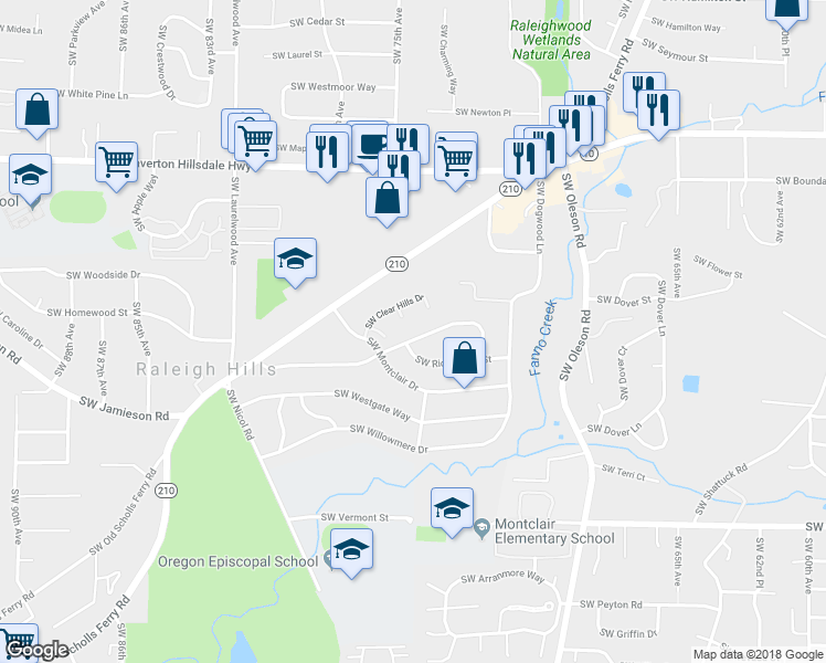 map of restaurants, bars, coffee shops, grocery stores, and more near 7475 Southwest Northvale Way in Portland
