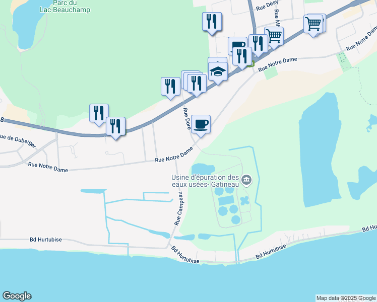 map of restaurants, bars, coffee shops, grocery stores, and more near 850 Rue Notre-Dame in Gatineau