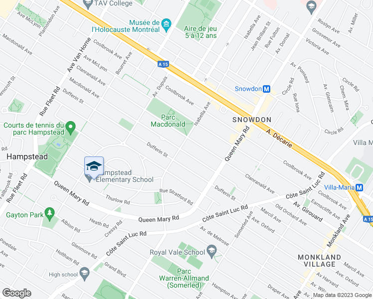 map of restaurants, bars, coffee shops, grocery stores, and more near 5277 Avenue Macdonald in Montréal