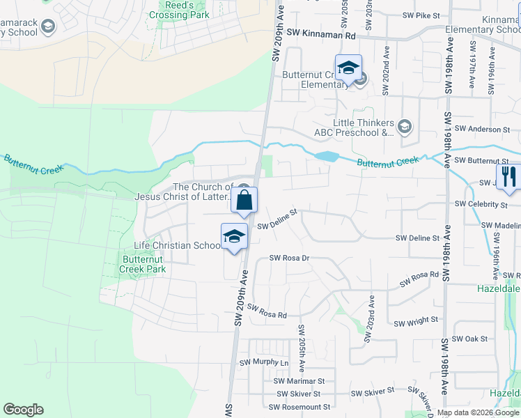 map of restaurants, bars, coffee shops, grocery stores, and more near 20885 Southwest Deline Street in Aloha
