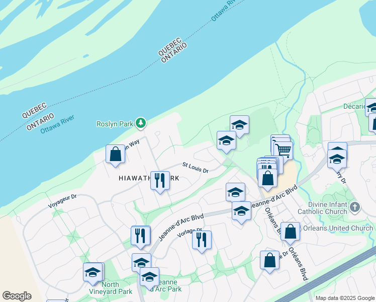 map of restaurants, bars, coffee shops, grocery stores, and more near 762 Saint André Drive in Ottawa