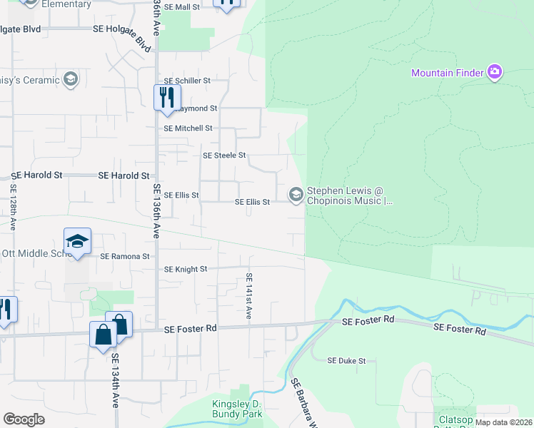 map of restaurants, bars, coffee shops, grocery stores, and more near 14205 Southeast Cannon Street in Portland