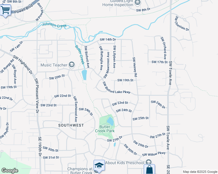 map of restaurants, bars, coffee shops, grocery stores, and more near 2341 Southwest Binford Lake Parkway in Gresham