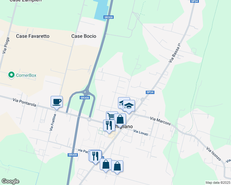 map of restaurants, bars, coffee shops, grocery stores, and more near 2 Via Foffani Antonio in Campodarsego