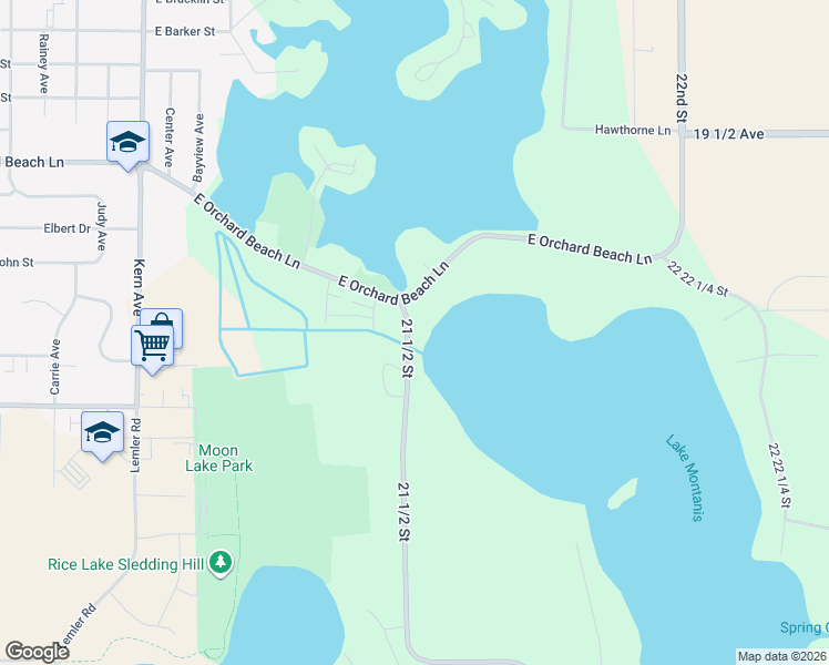 map of restaurants, bars, coffee shops, grocery stores, and more near 1831 Montanis Avenue in Rice Lake