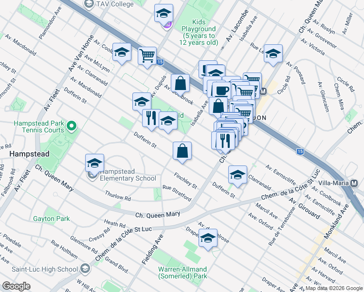 map of restaurants, bars, coffee shops, grocery stores, and more near 5548 Avenue Isabella in Montréal