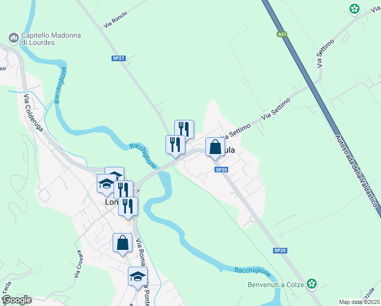 map of restaurants, bars, coffee shops, grocery stores, and more near 22 Via Municipio in Secula