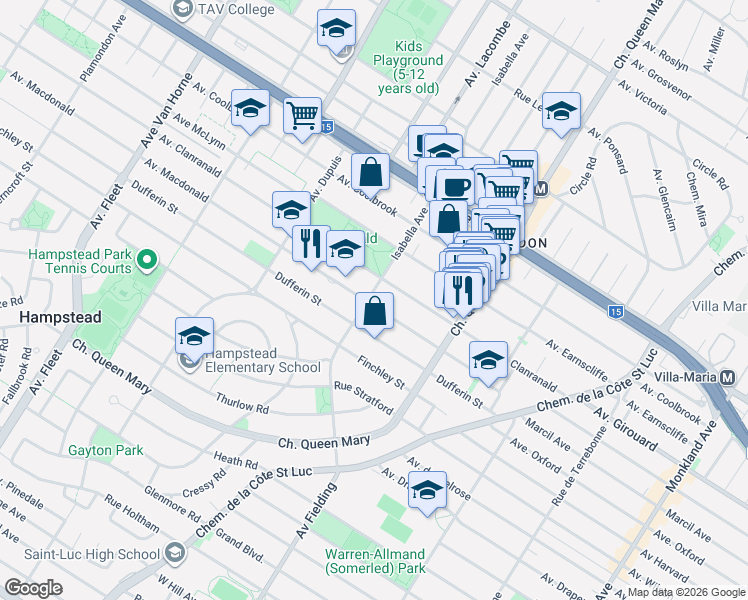 map of restaurants, bars, coffee shops, grocery stores, and more near 5548 Avenue Isabella in Montréal
