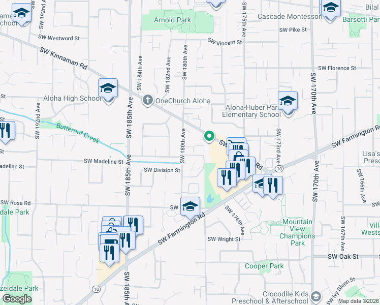 map of restaurants, bars, coffee shops, grocery stores, and more near 5410 Southwest 180th Avenue in Aloha