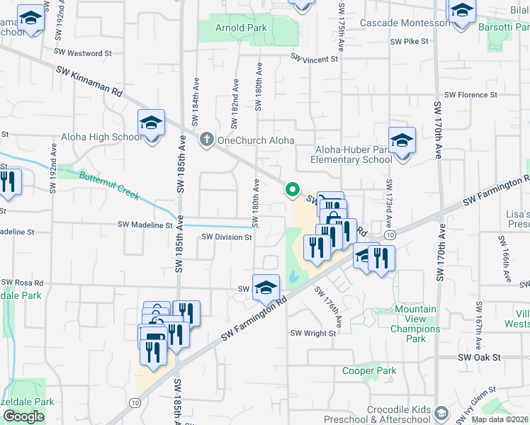map of restaurants, bars, coffee shops, grocery stores, and more near 5410 Southwest 180th Avenue in Aloha
