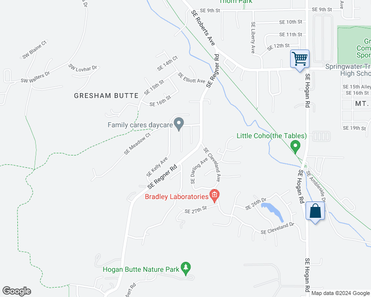 map of restaurants, bars, coffee shops, grocery stores, and more near 2136 Southeast Elliott Place in Gresham