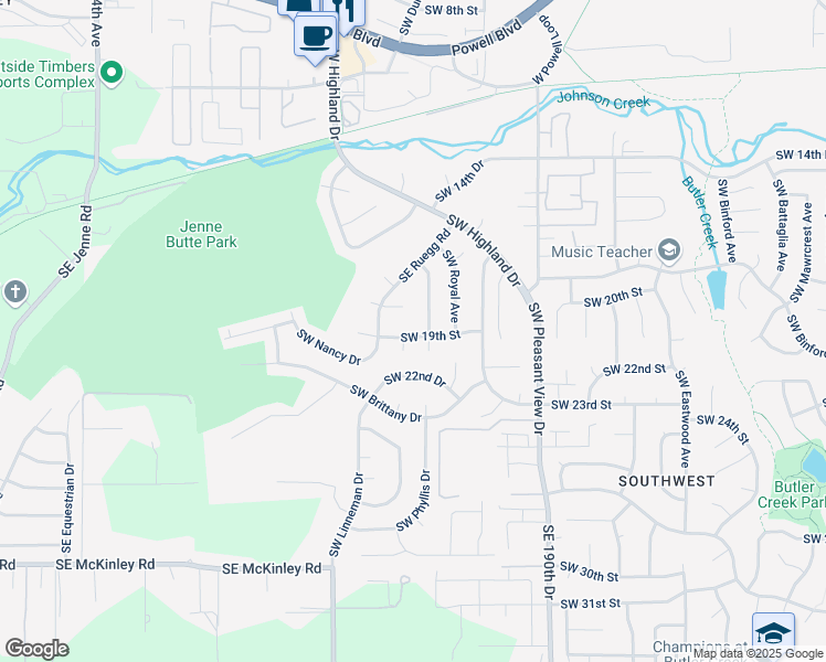 map of restaurants, bars, coffee shops, grocery stores, and more near 3920 Southwest 19th Street in Gresham