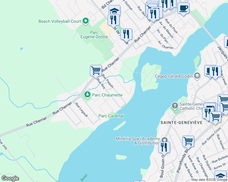 map of restaurants, bars, coffee shops, grocery stores, and more near 18 Rue Paquin in Montréal