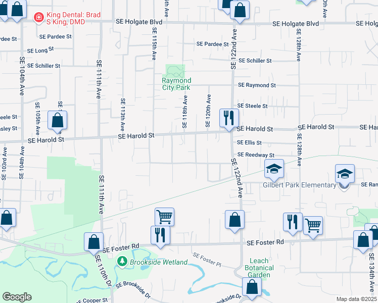map of restaurants, bars, coffee shops, grocery stores, and more near 5644 Southeast 119th Avenue in Portland