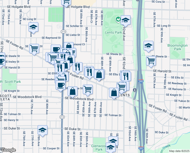 map of restaurants, bars, coffee shops, grocery stores, and more near in Portland