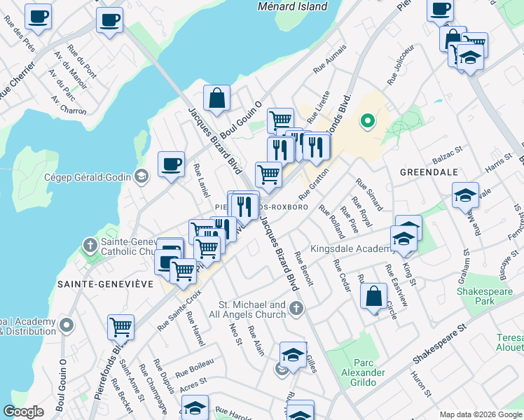 map of restaurants, bars, coffee shops, grocery stores, and more near 4450 Rue Graham in Montréal